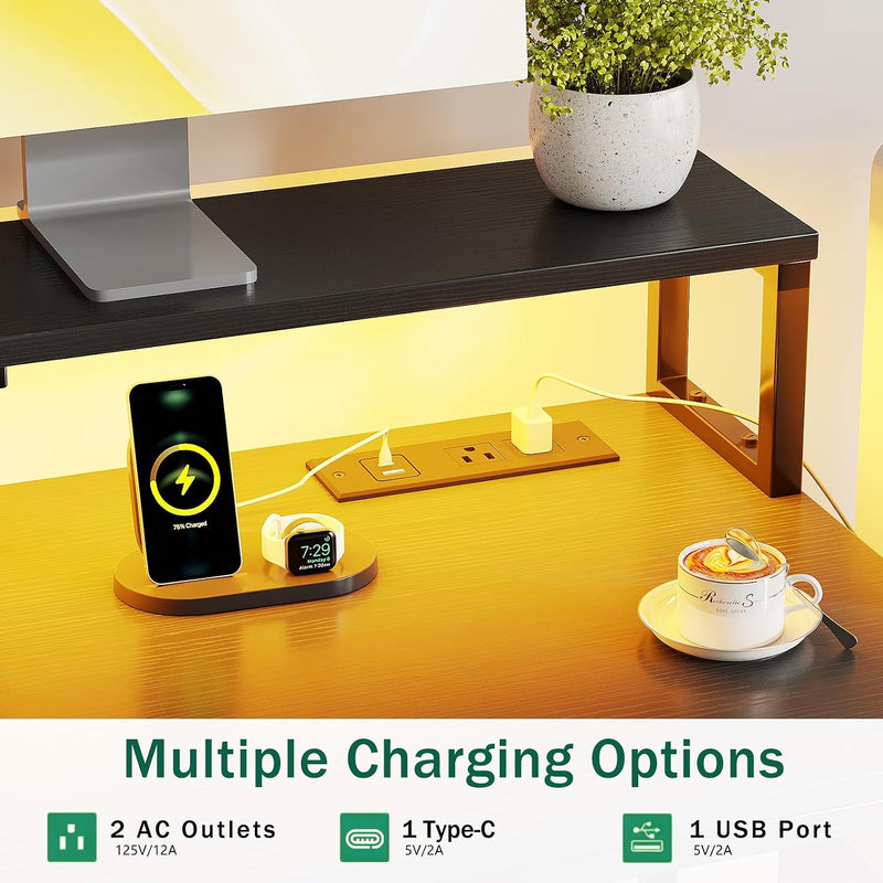Computer Desk with Power Outlet and LED