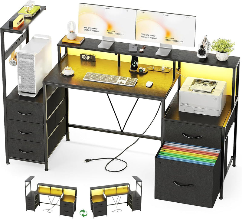 Computer Desk with Power Outlet and LED