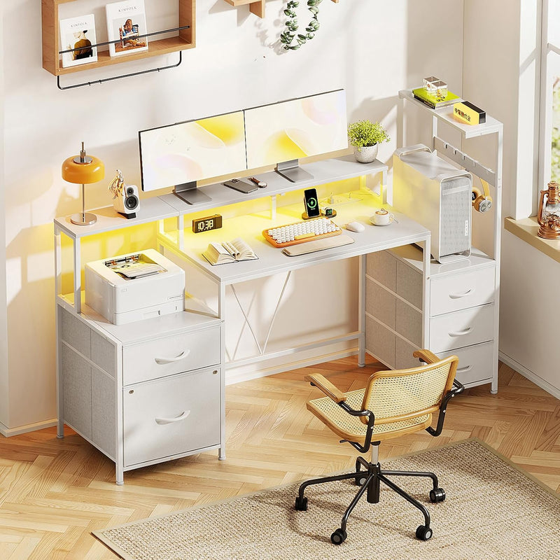 Computer Desk with Power Outlet and LED