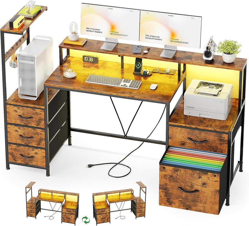 Computer Desk with Power Outlet and LED
