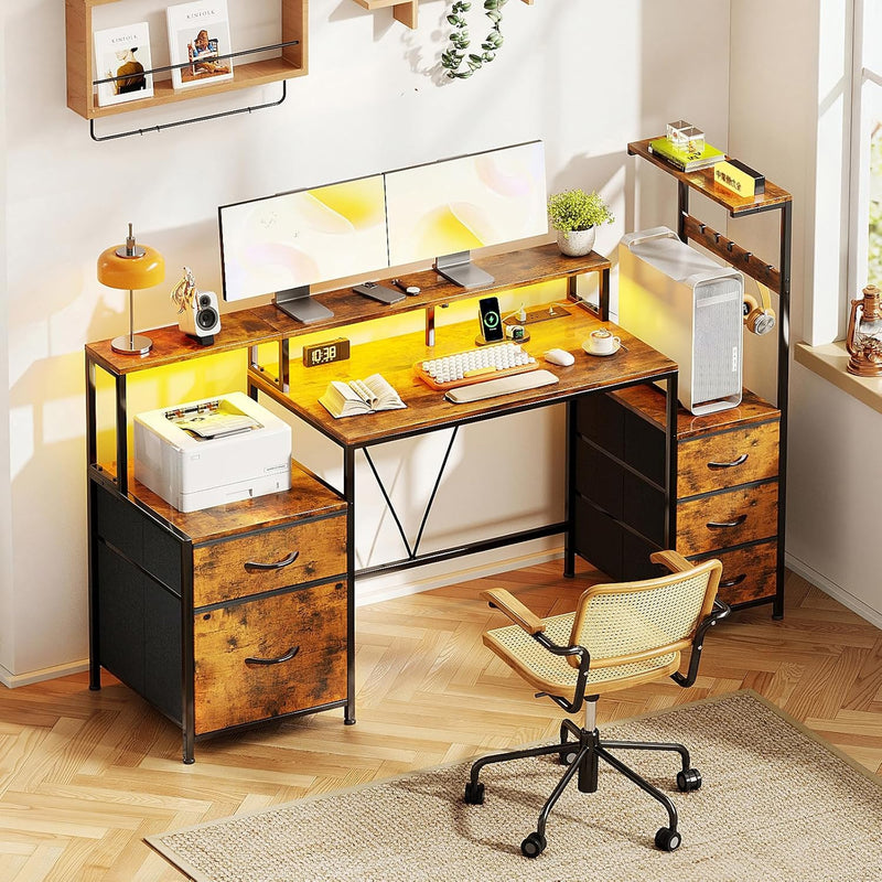 Computer Desk with Power Outlet and LED
