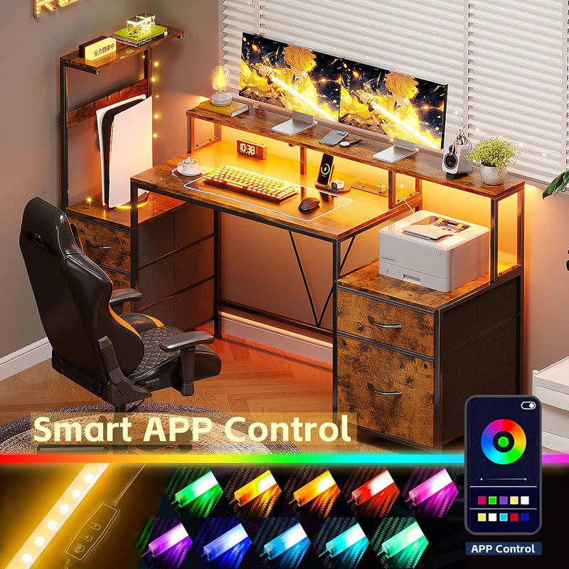 Computer Desk with Power Outlet and LED