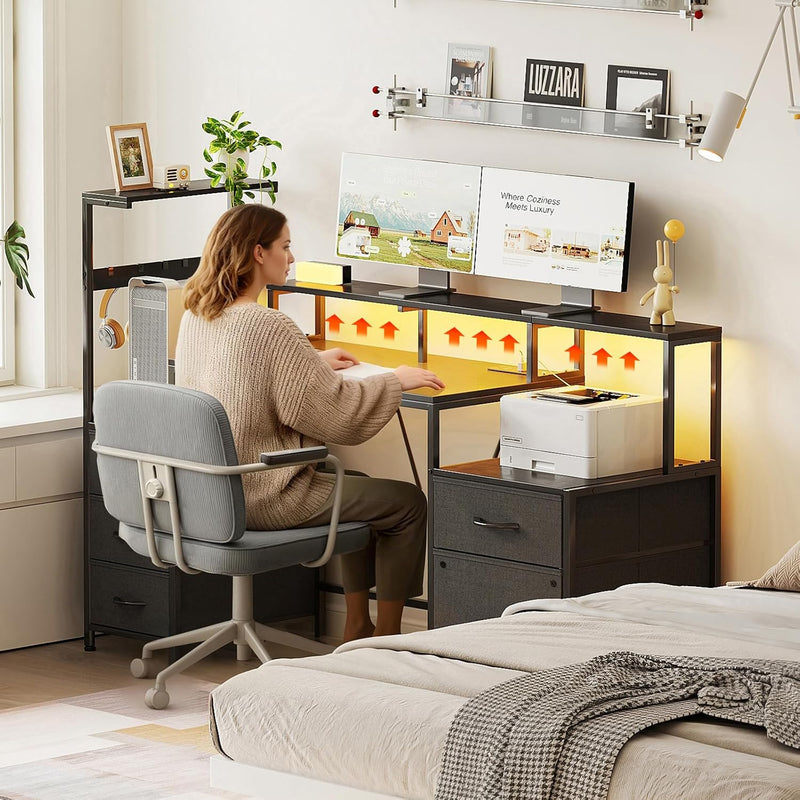 Computer Desk with Power Outlet and LED
