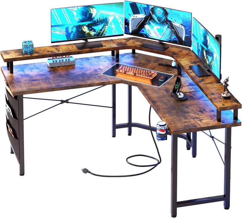 Computer Desk with Power Outlets LED Strip 50.8