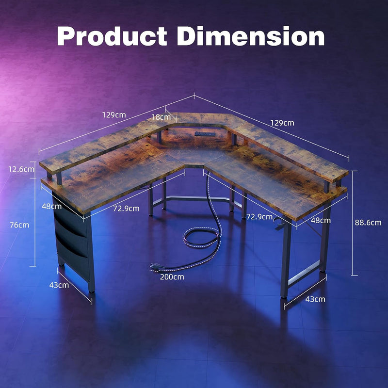 Computer Desk with Power Outlets LED Strip 50.8