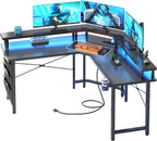Computer Desk with Power Outlets LED Strip 50.8