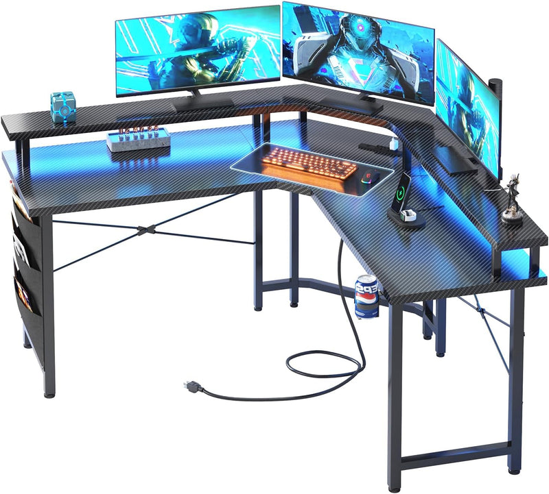Computer Desk with Power Outlets LED Strip 50.8