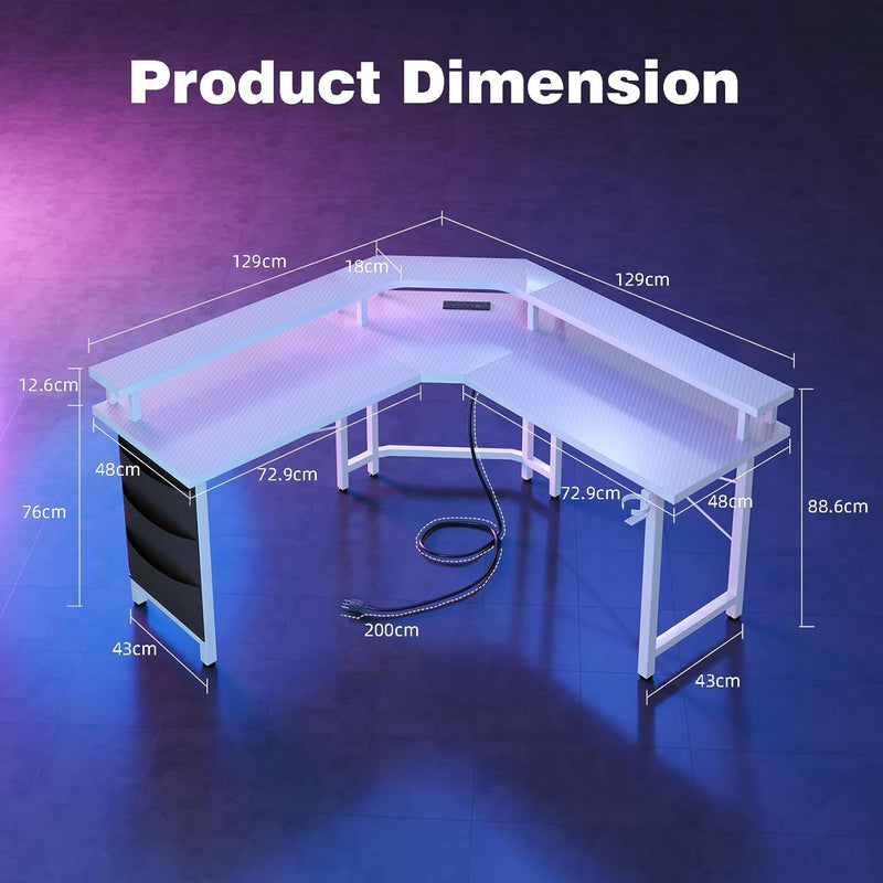 Computer Desk with Power Outlets LED Strip 50.8