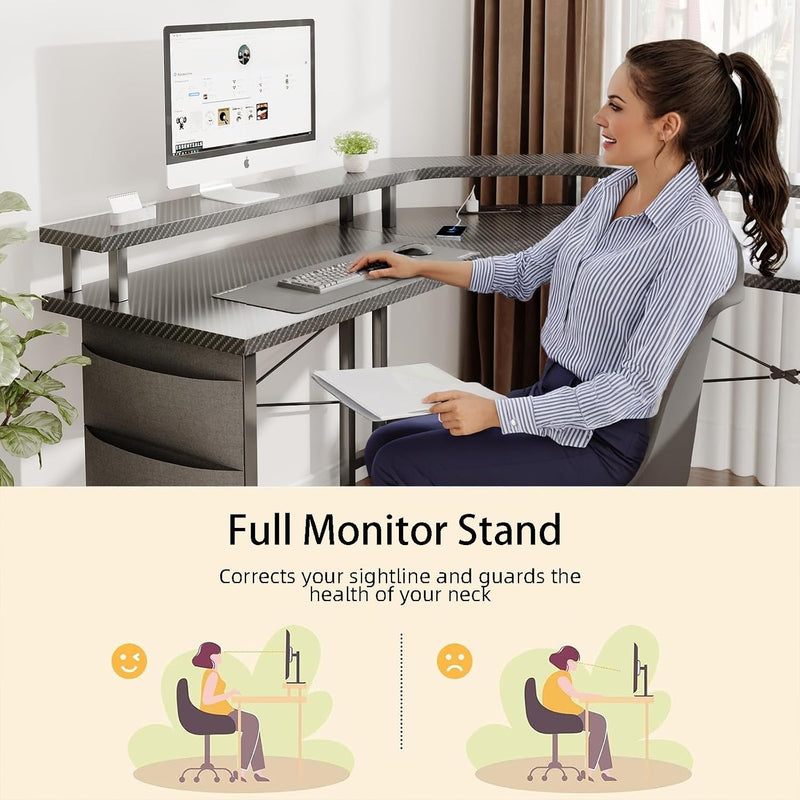 Computer Desk with Power Outlets LED Strip 50.8