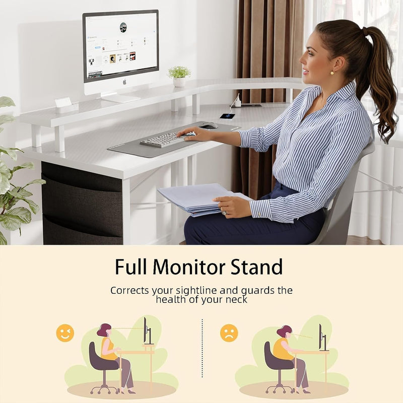 Computer Desk with Power Outlets LED Strip 50.8