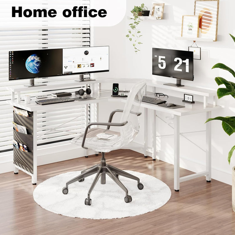 Computer Desk with Power Outlets LED Strip 50.8