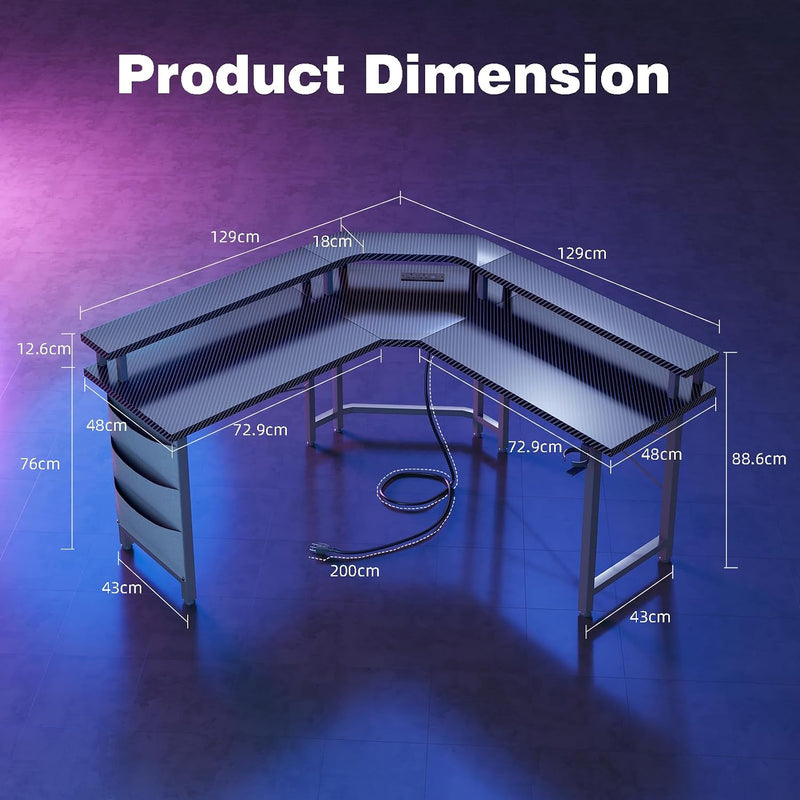 Computer Desk with Power Outlets LED Strip 50.8