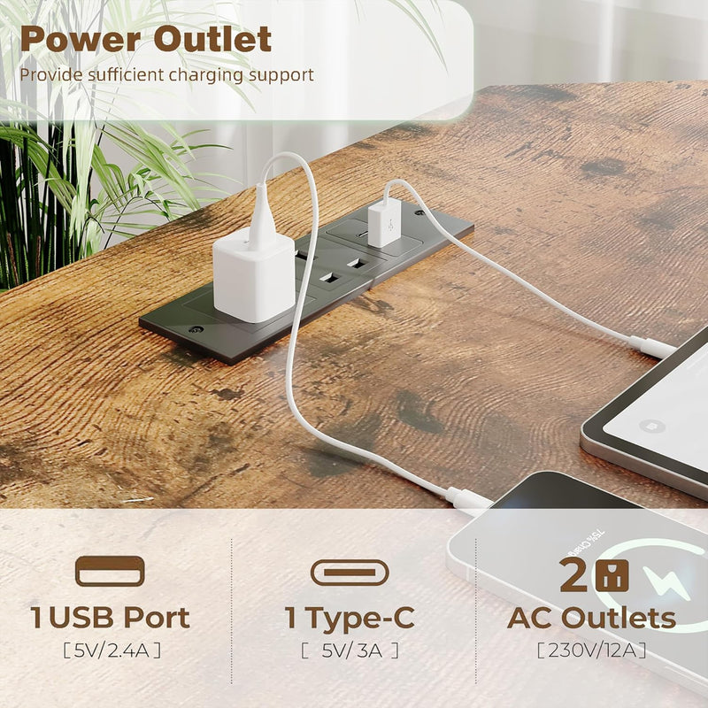Computer Desk with Power Outlets LED Strip 50.8