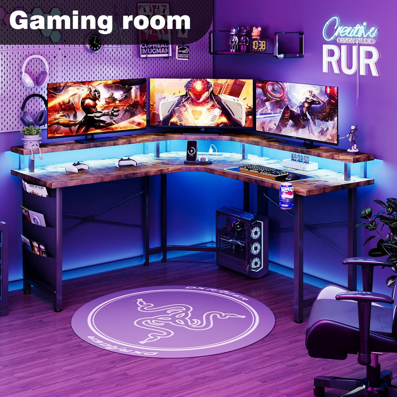 Computer Desk with Power Outlets LED Strip 50.8