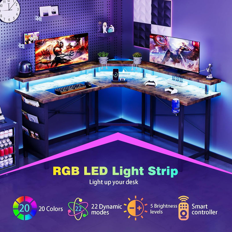Computer Desk with Power Outlets LED Strip 50.8