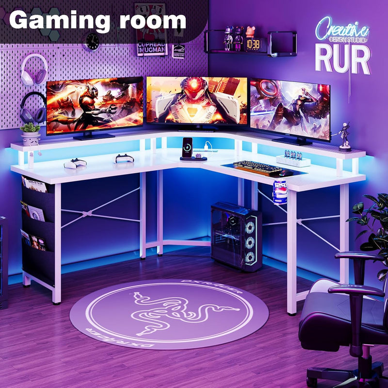 Computer Desk with Power Outlets LED Strip 50.8