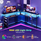 Computer Desk with Power Outlets LED Strip 50.8