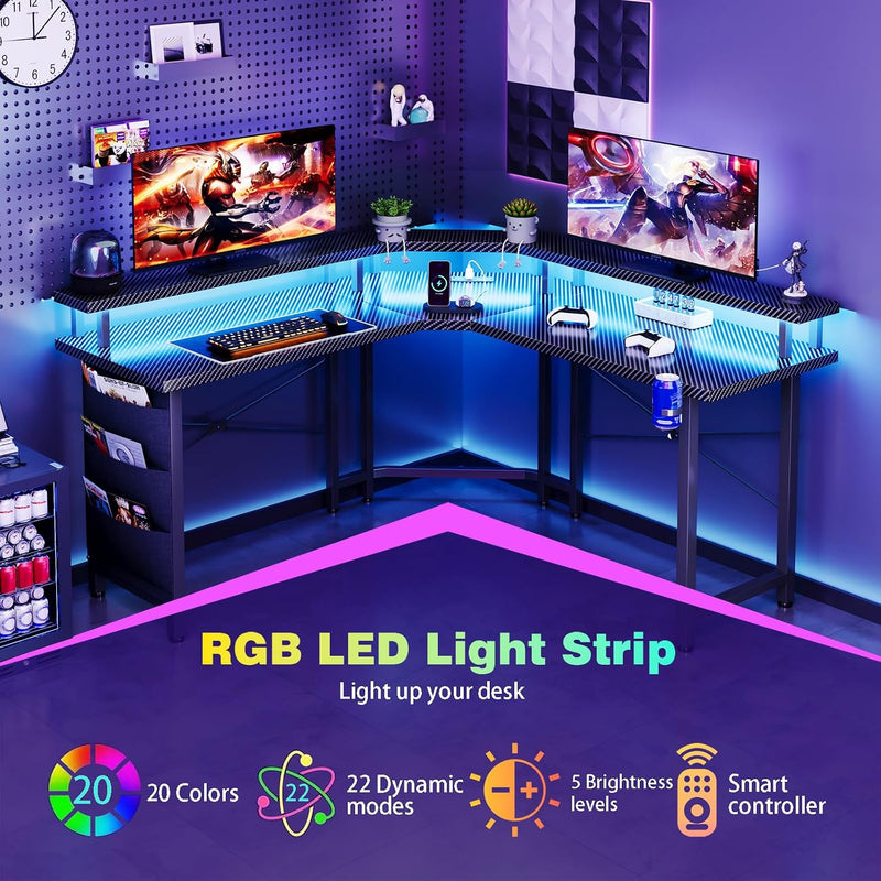 Computer Desk with Power Outlets LED Strip 50.8