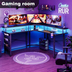 Computer Desk with Power Outlets LED Strip 50.8