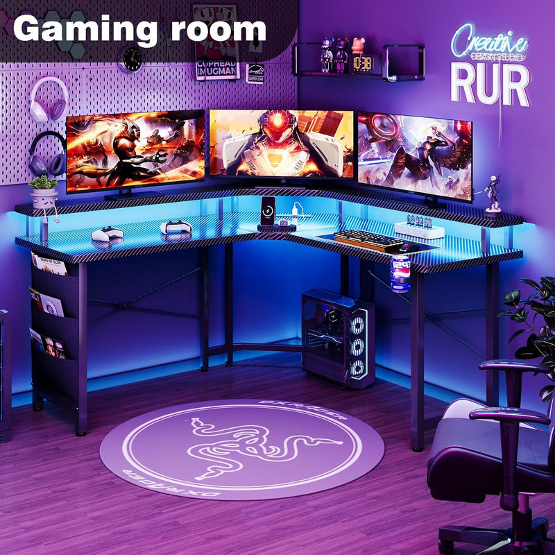 Computer Desk with Power Outlets LED Strip 50.8