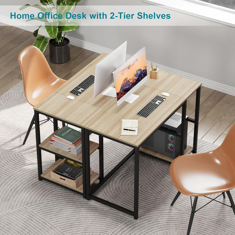 Computer Desk with Storage 120CM Table 2-Tier Shelves