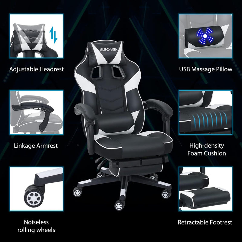 Computer Gaming Chair with Footrest PU Leather Desk