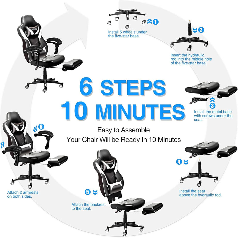 Computer Gaming Chair with Footrest PU Leather Desk