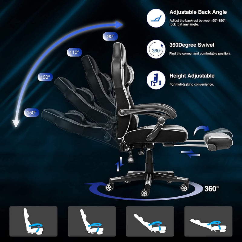 Computer Gaming Chair with Footrest PU Leather Desk