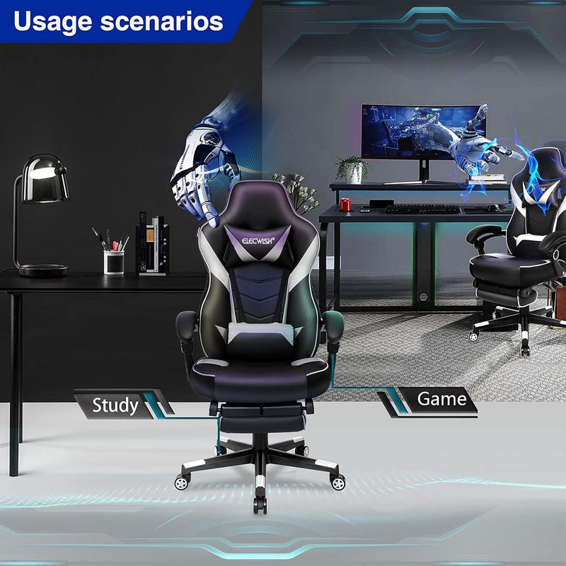 Computer Gaming Chair with Footrest PU Leather Desk