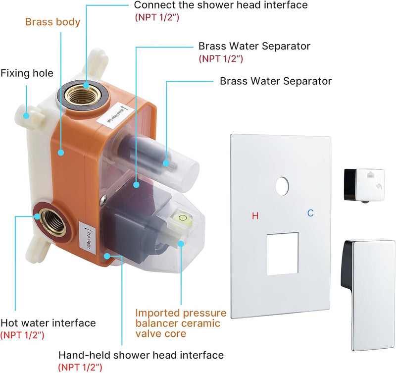 Concealed Shower Set 2 Ways with 10-Inch Square