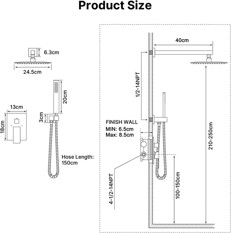 Concealed Shower Set 2 Ways with 10-Inch Square