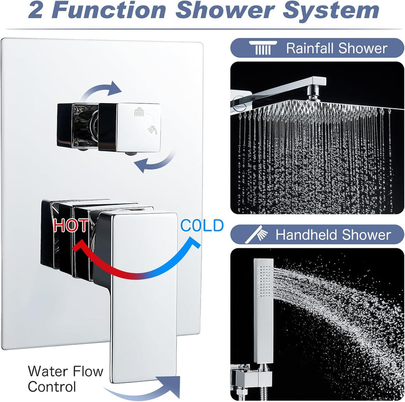 Concealed Shower Set 2 Ways with 10-Inch Square