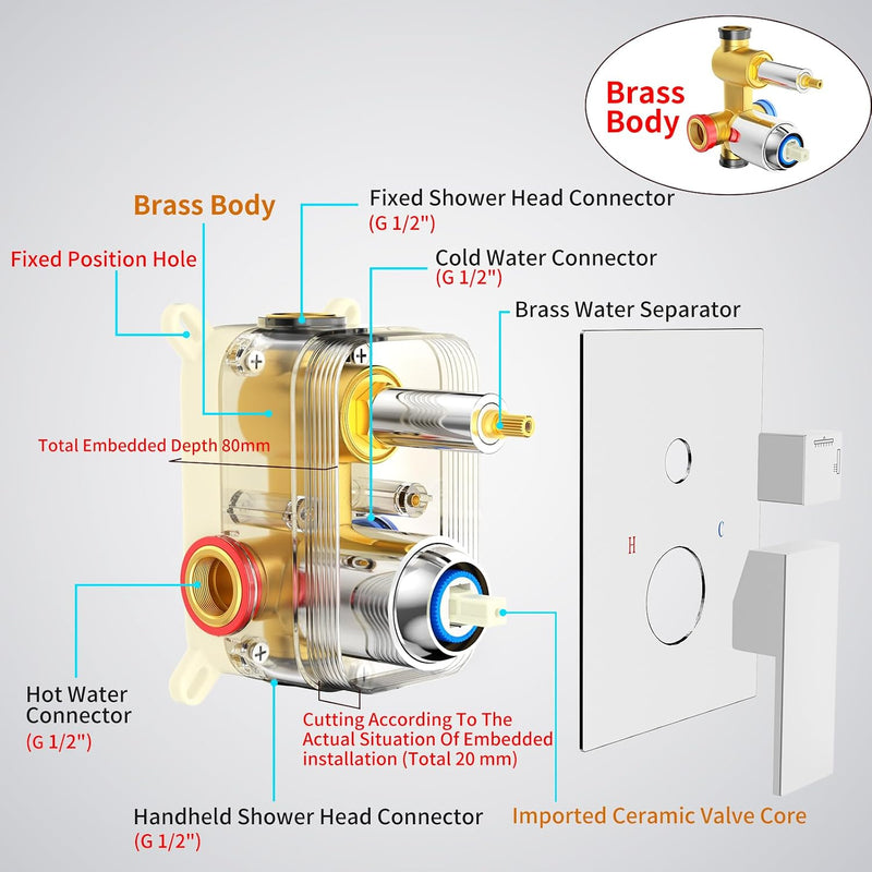 Concealed Shower System Bathroom Luxury Rain Mixer Combo