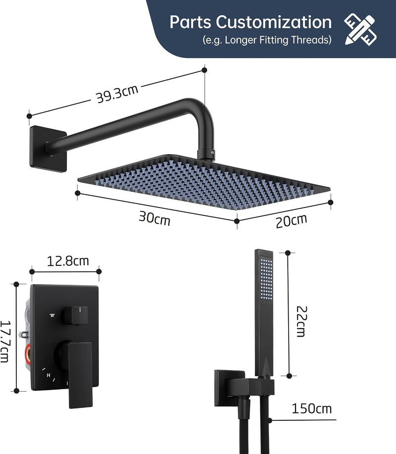 Concealed Shower System Set 12 Inch Head