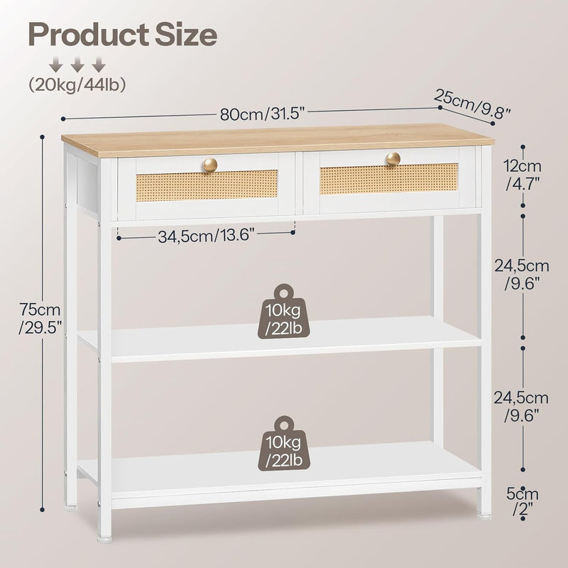 Console Table 3-Tier Hallway with 2 Flip-Down Drawers