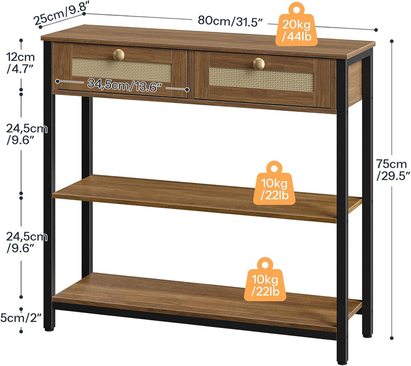 Console Table 3-Tier Hallway with 2 Flip-Down Drawers