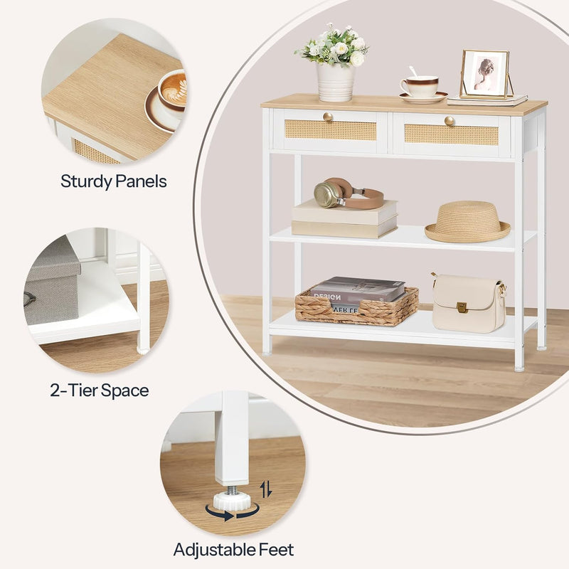 Console Table 3-Tier Hallway with 2 Flip-Down Drawers