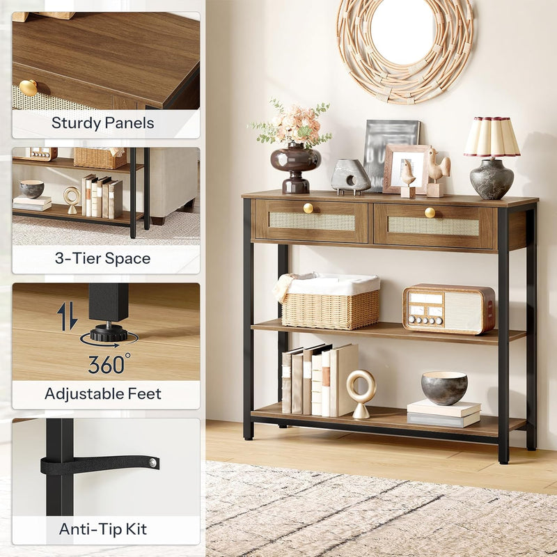Console Table 3-Tier Hallway with 2 Flip-Down Drawers