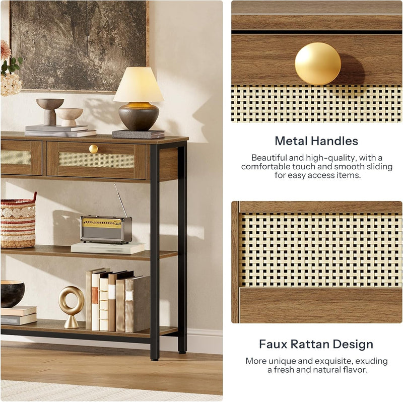 Console Table 3-Tier Hallway with 2 Flip-Down Drawers