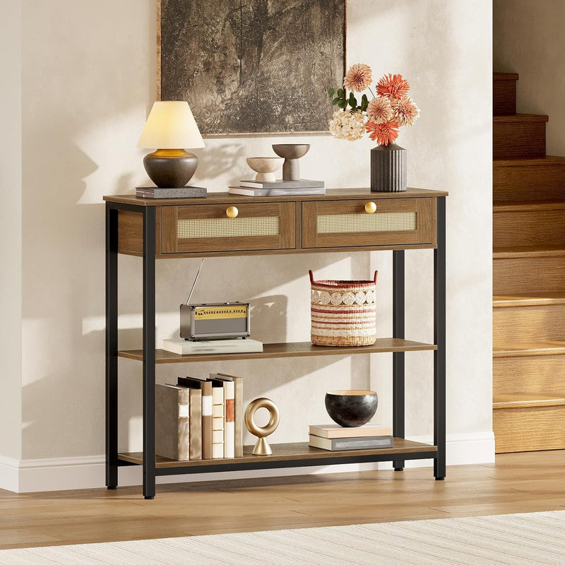 Console Table 3-Tier Hallway with 2 Flip-Down Drawers