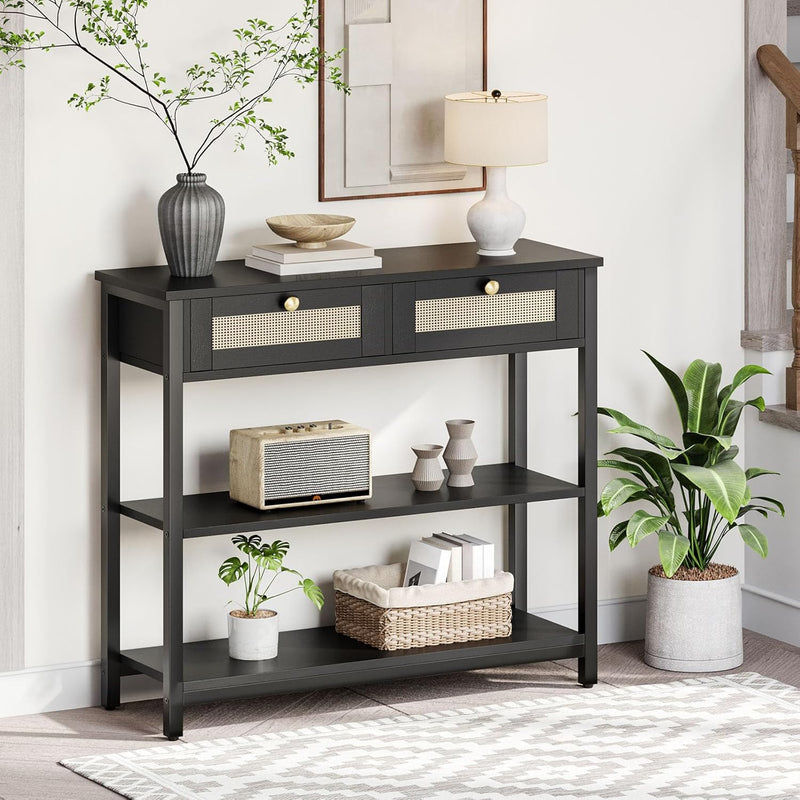 Console Table 3-Tier Hallway with 2 Flip-Down Drawers