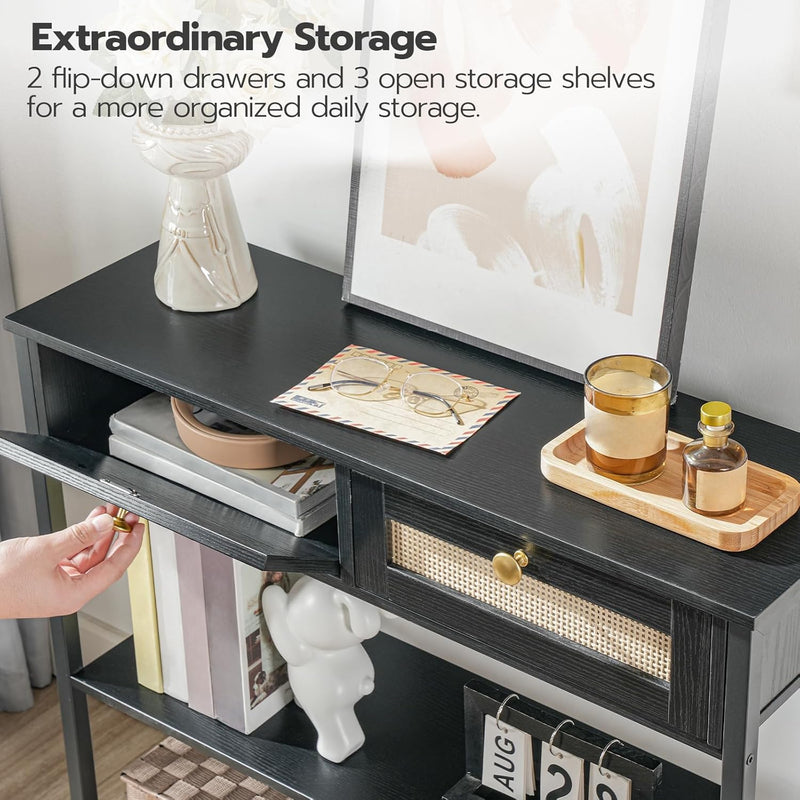 Console Table 3-Tier Hallway with 2 Flip-Down Drawers