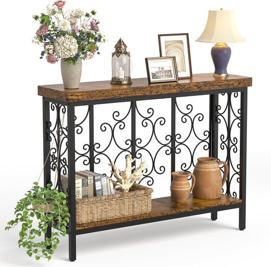 Console Table 42.5" Industrial Hallway with 2-Tier Storage