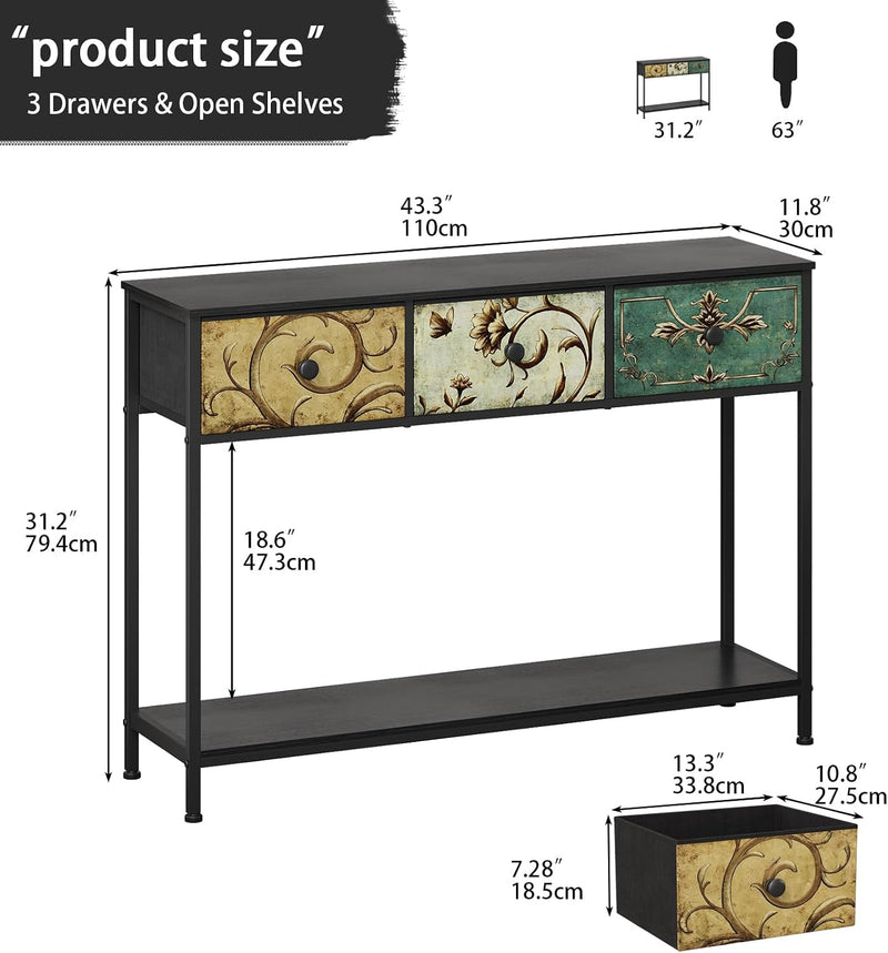 Console Table for Entryway with 3 Drawers Slim