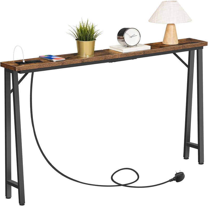 Console Table Slim Behind Sofa with Charging Station