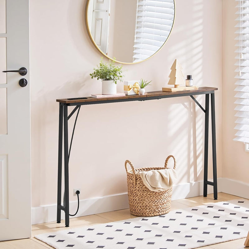 Console Table Slim Behind Sofa with Charging Station