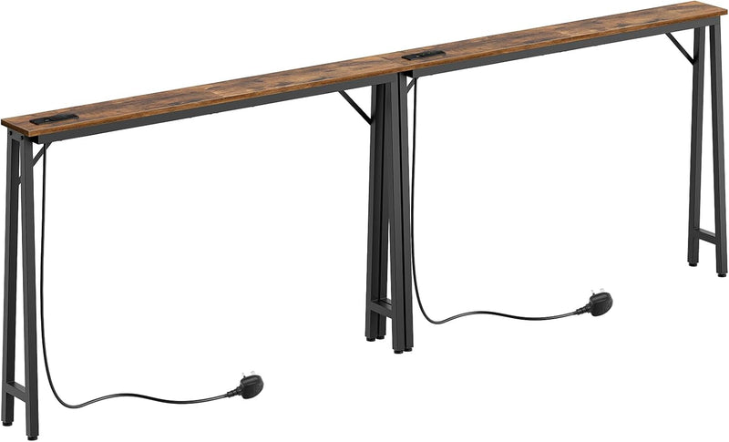 Console Table Slim Behind Sofa with Charging Station (Set of 2)