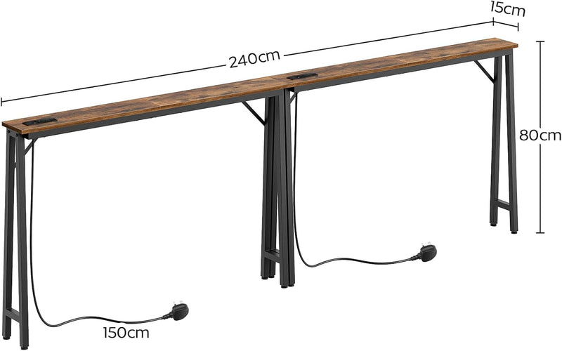 Console Table Slim Behind Sofa with Charging Station (Set of 2)