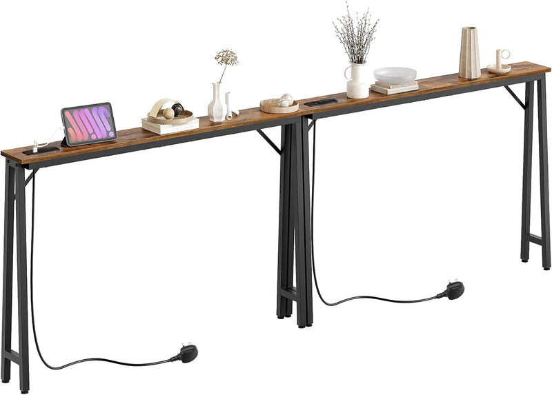 Console Table Slim Behind Sofa with Charging Station (Set of 2)