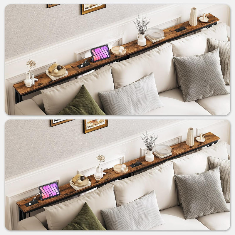 Console Table Slim Behind Sofa with Charging Station (Set of 2)